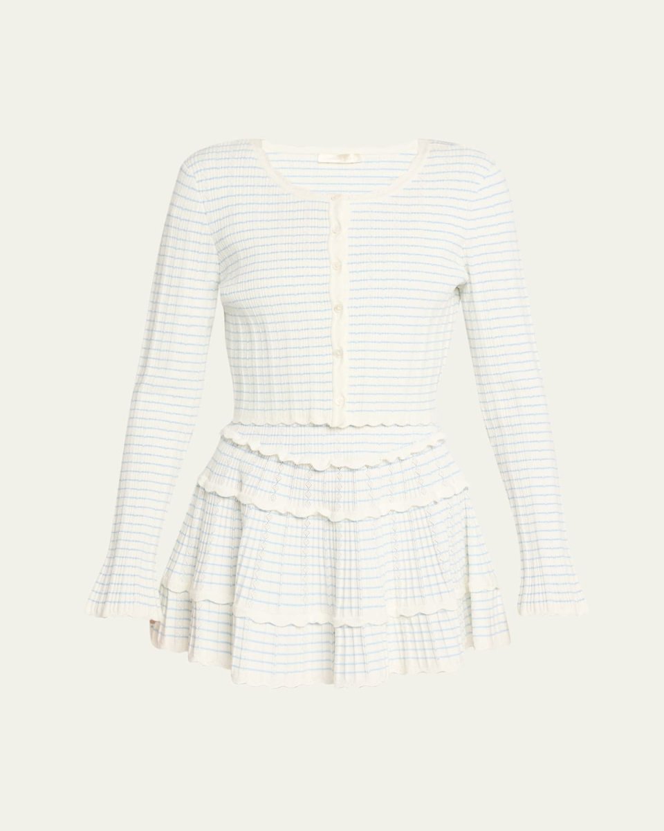 Media Striped Stretch Pointelle Cropped Cardigan